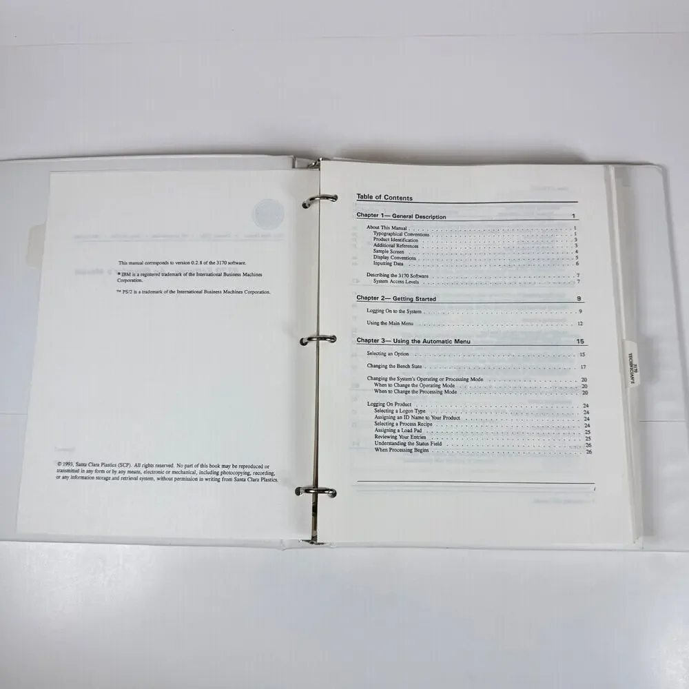 SANTA CLARA PLASTICS SCP 3170 Software Operator's Manual 1993 Vintage